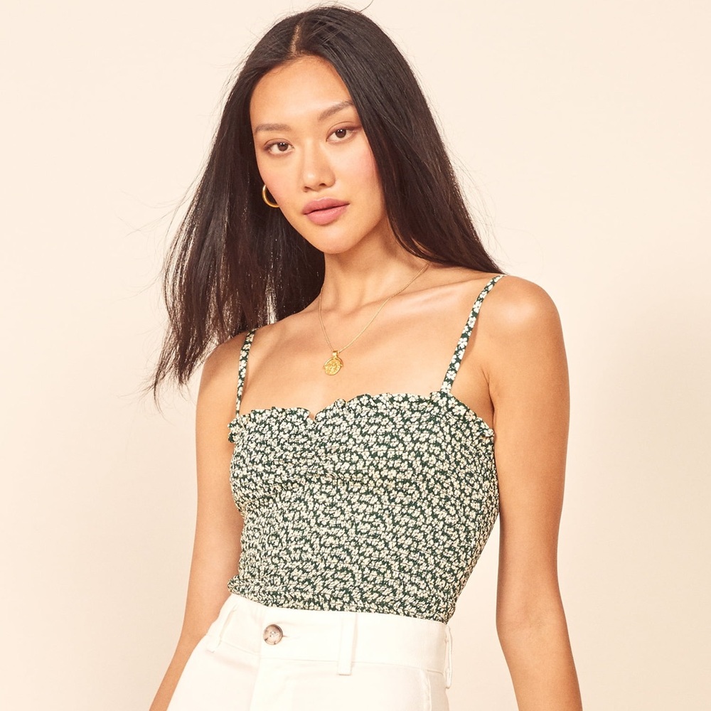 Reformation 2 Pitaya Smocked Top Green Floral